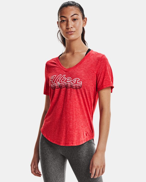 Women's UA Breezy Collegiate Sideline V-Neck T-Shirt, Red, pdpMainDesktop image number 0